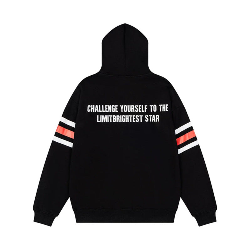 Women's oversized hoodie with vintage number print, studded detailing, and contrast stripes on the sleeves Chichicherry