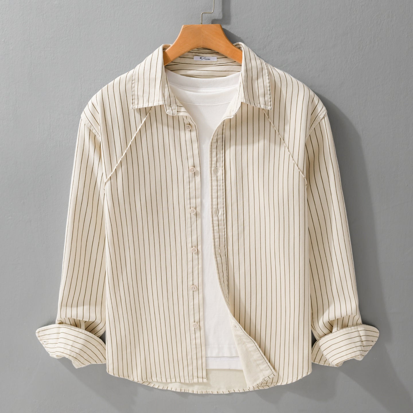 Men's Lightweight Striped Overshirt with Kent Collar and Raglan Sleeves Chichicherry