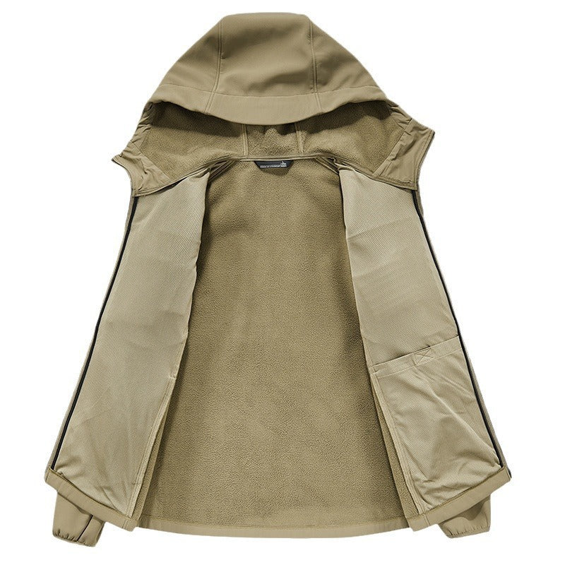 Men's Thermo Softshell Jacket with Sherpa Lining, Hood and Concealed Zipper Pockets Chichicherry