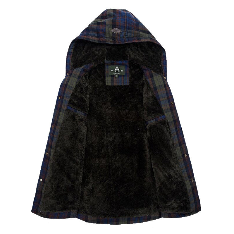 Men's checkered padded shirt jacket with hood and teddy lining Chichicherry