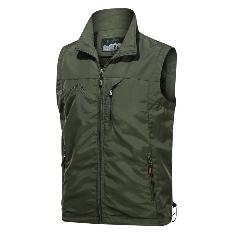 Men's Multifunctional Outdoor Vest with Zipper, Chest Pocket, and Adjustable Hem Chichicherry