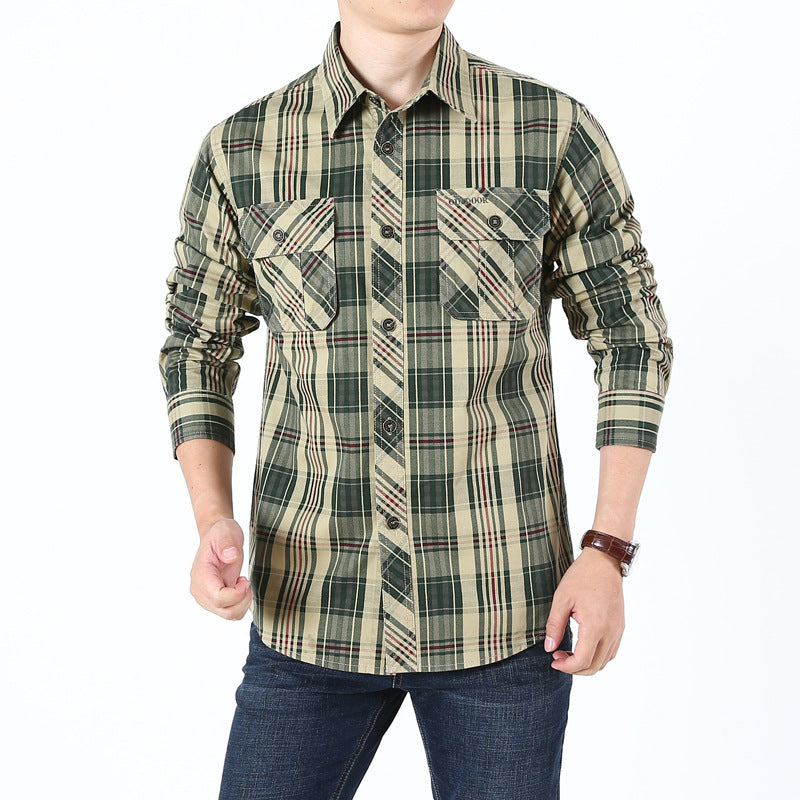 Men's Checked Cotton Work Shirt with Chest Flap Pockets and Tailored Fit Chichicherry