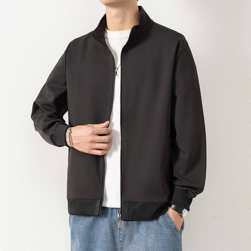 Men's Minimalist Zip Blouson Jacket made of technical stretch material with stand-up collar Chichicherry