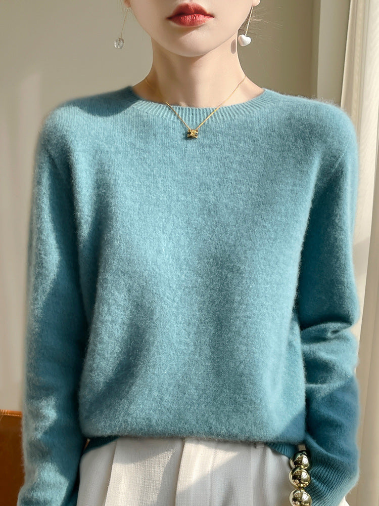 Women Luxurious Cuddle Knit Sweater with Round Neck and Mohair Look Chichicherry