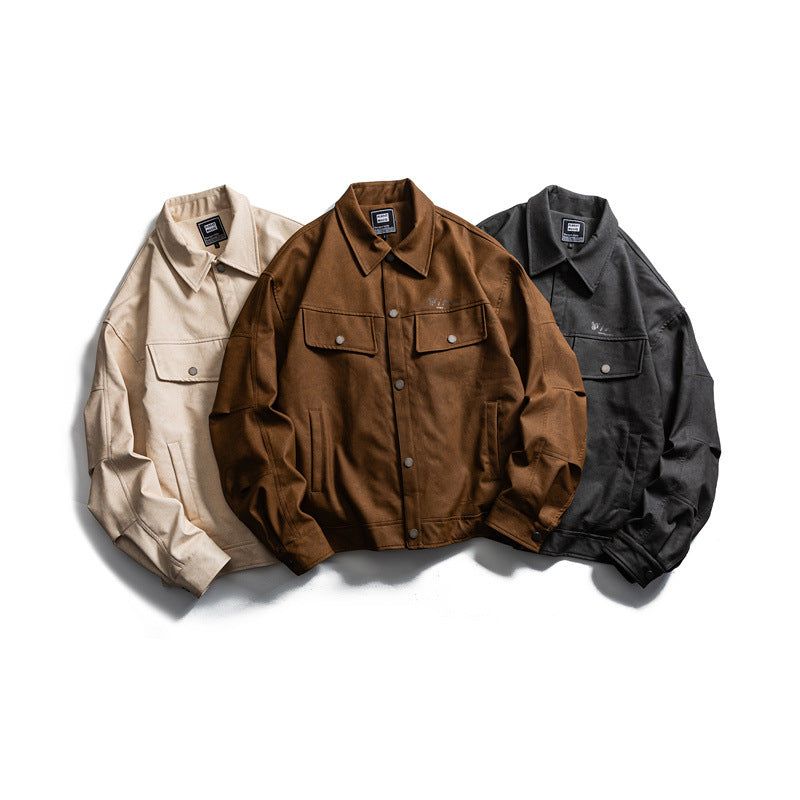 Men's short-cut canvas trucker with velour look, flap pockets and press stud placket Chichicherry