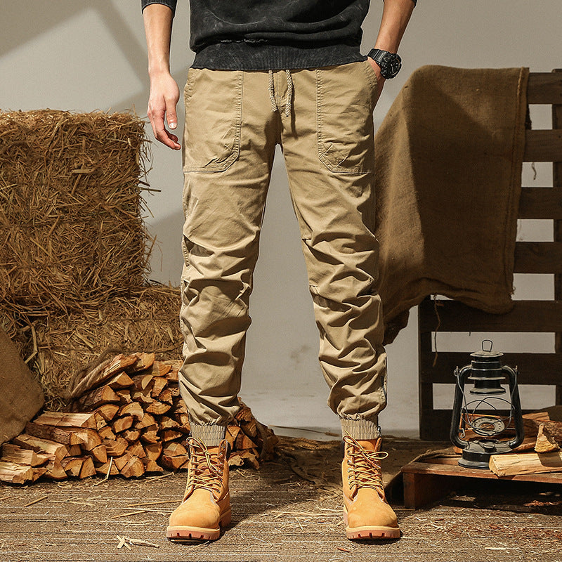 Men's Cargo Jogger Pants with Elastic Hem, Drawstring and Utility Patch Pockets Chichicherry