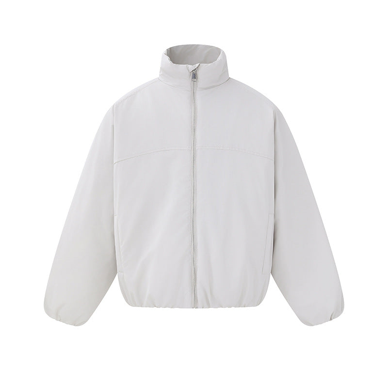 Unisex Lightweight Boxy Puffer Jacket with High Stand-Up Collar and Elastic Hem Chichicherry