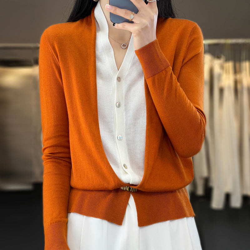 Ladies Lightweight Open Fine Knit Cardigan with Asymmetrical Pointed Edge and Fitted Silhouette Chichicherry