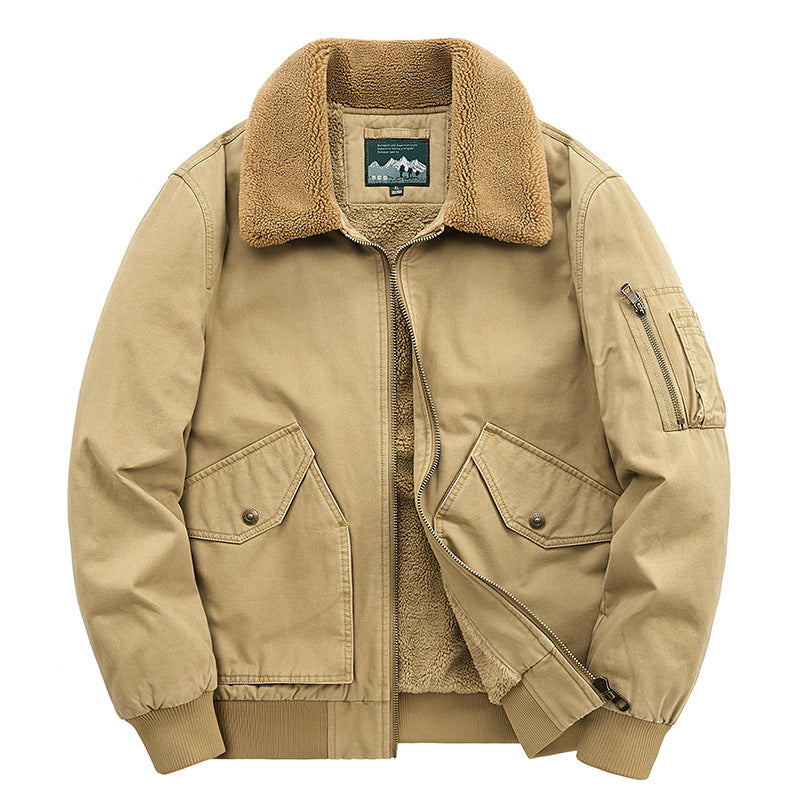 Men's canvas bomber jacket with warming teddy fleece lining and Sherpa collar Chichicherry