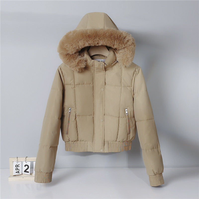 Ladies nan padded short jacket in blouson style with hood and cozy faux fur trim Chichicherry