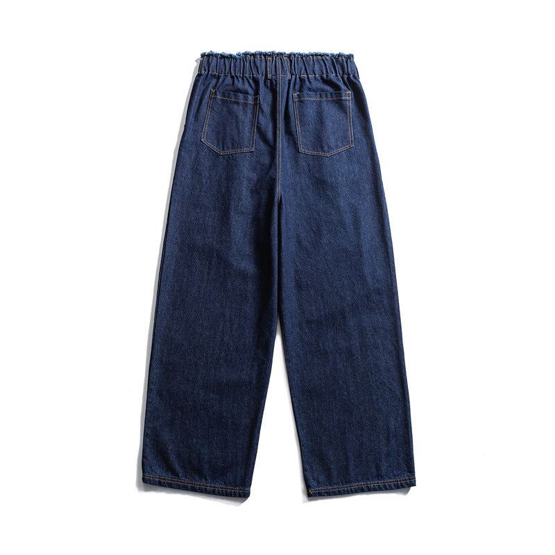 Men's Loose Denim Pants with Elastic Drawstring Waistband and Pleats Chichicherry