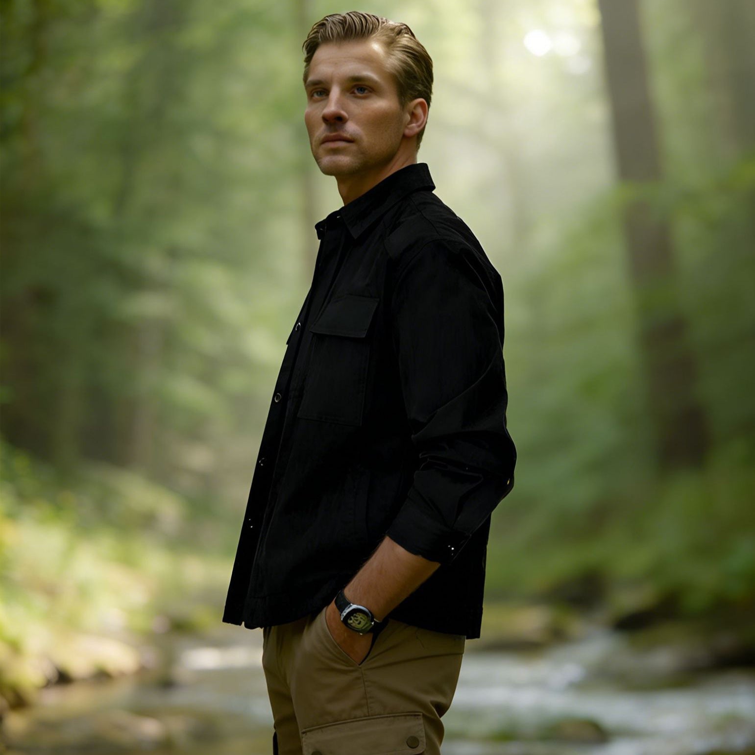 Herren Leichtes Field-Overshirt mit aufgesetzten Brusttaschen und Hemdkragen Chichicherry
