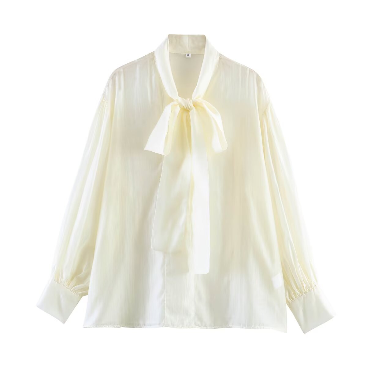 Women's tie blouse made of shiny satin with voluminous balloon sleeves Chichicherry
