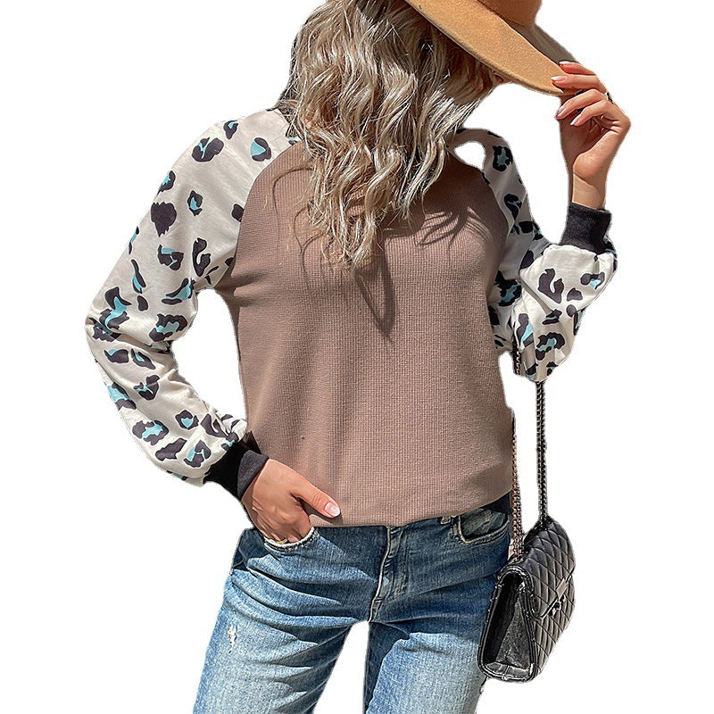 Women's Loose Sweatshirt with Balloon Sleeves, Raglan Print Inserts, and Structured Jersey Chichicherry