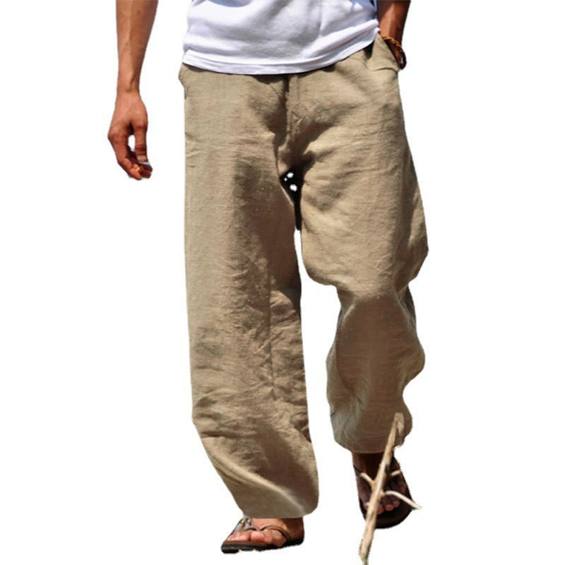 Men's Breezy Beach Pants in Baggy Cut made of Linen Blend with Drawstring Chichicherry