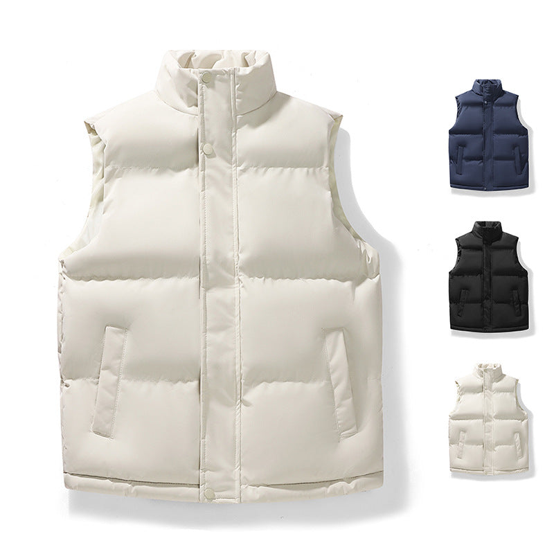 Men's Padded Quilted Vest with High Stand-Up Collar & Concealed Snap Placket Chichicherry