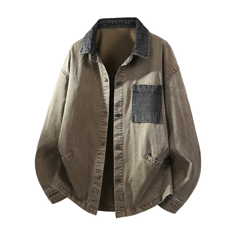 Men's loose-fitting denim shirt jacket with boxy shape and side pockets Chichicherry