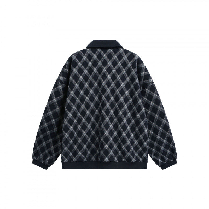 Unisex Oversize Polo-Halfzip-Pullover with Argyle Structure Chichicherry