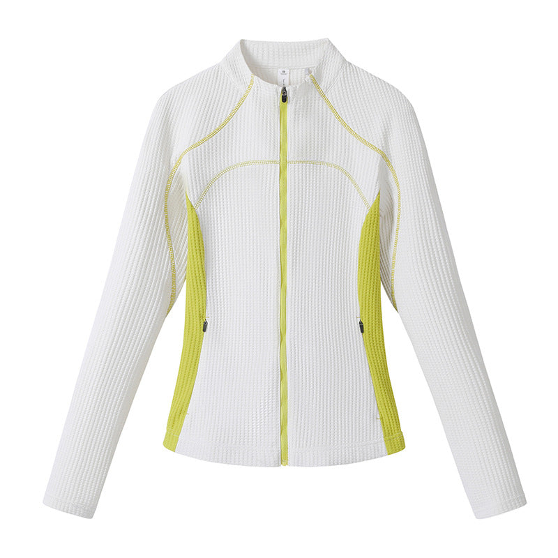 Women waffle structure functional jacket with full zip, stand-up collar and contrast side inserts Chichicherry