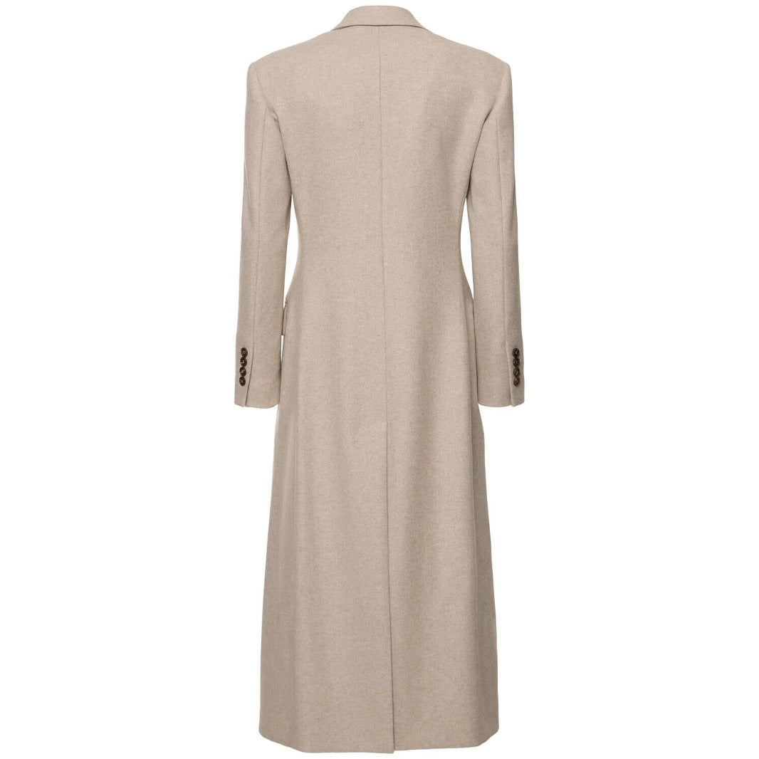 Women Tailored Longline Wool Blend Coat with Slim Silhouette and Single-Breasted Button Placket Chichicherry