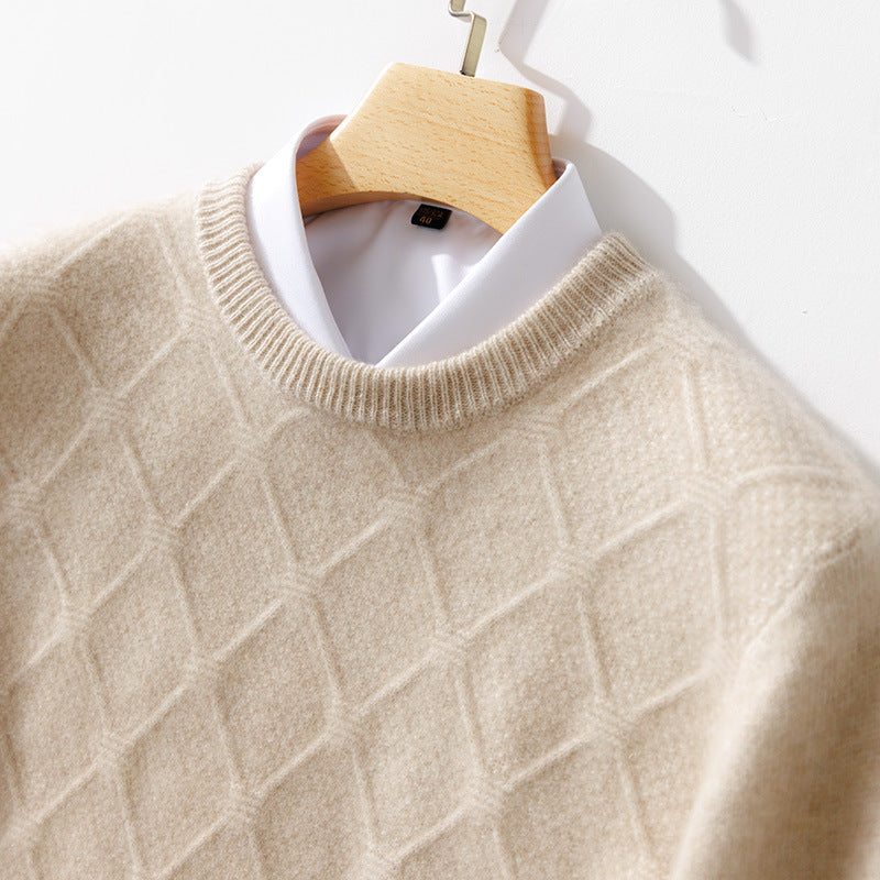 Men's Structured Diamond Knit Sweater with Crew Neck and Cashmere-like Softness Chichicherry