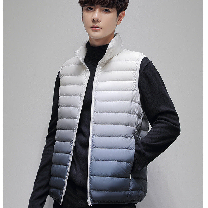 Men's lightweight quilted thermal vest with stand-up collar and ombré quilting Chichicherry