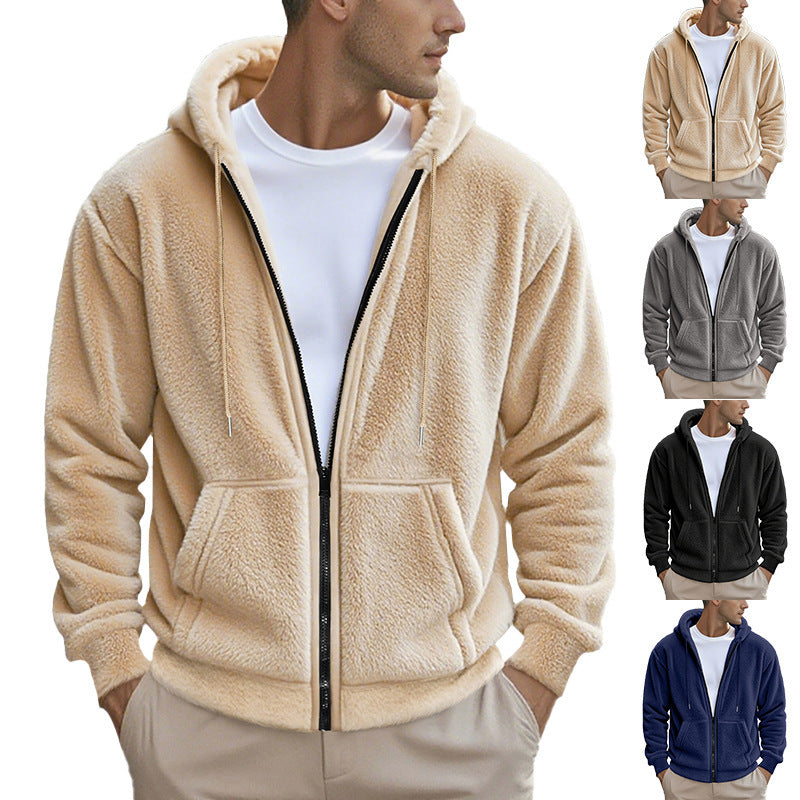 Men's Teddy Fleece Hooded Jacket with Full Zip and Kangaroo Pockets Chichicherry