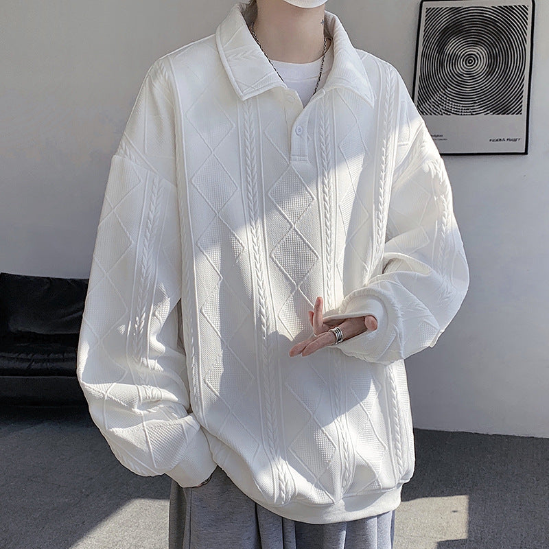 Men's Oversize Polo Knit Sweater with Diamond and Cable Knit Structure Chichicherry