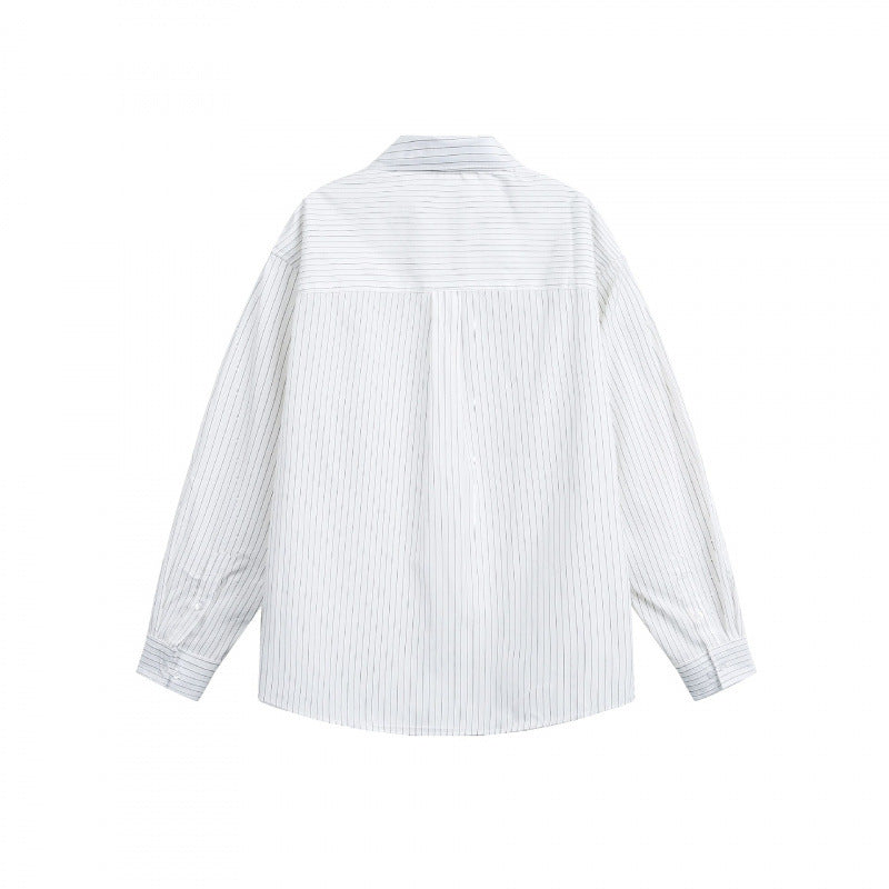 Women's oversized shirt made of cotton blend with fine pinstripes and chest pocket Chichicherry