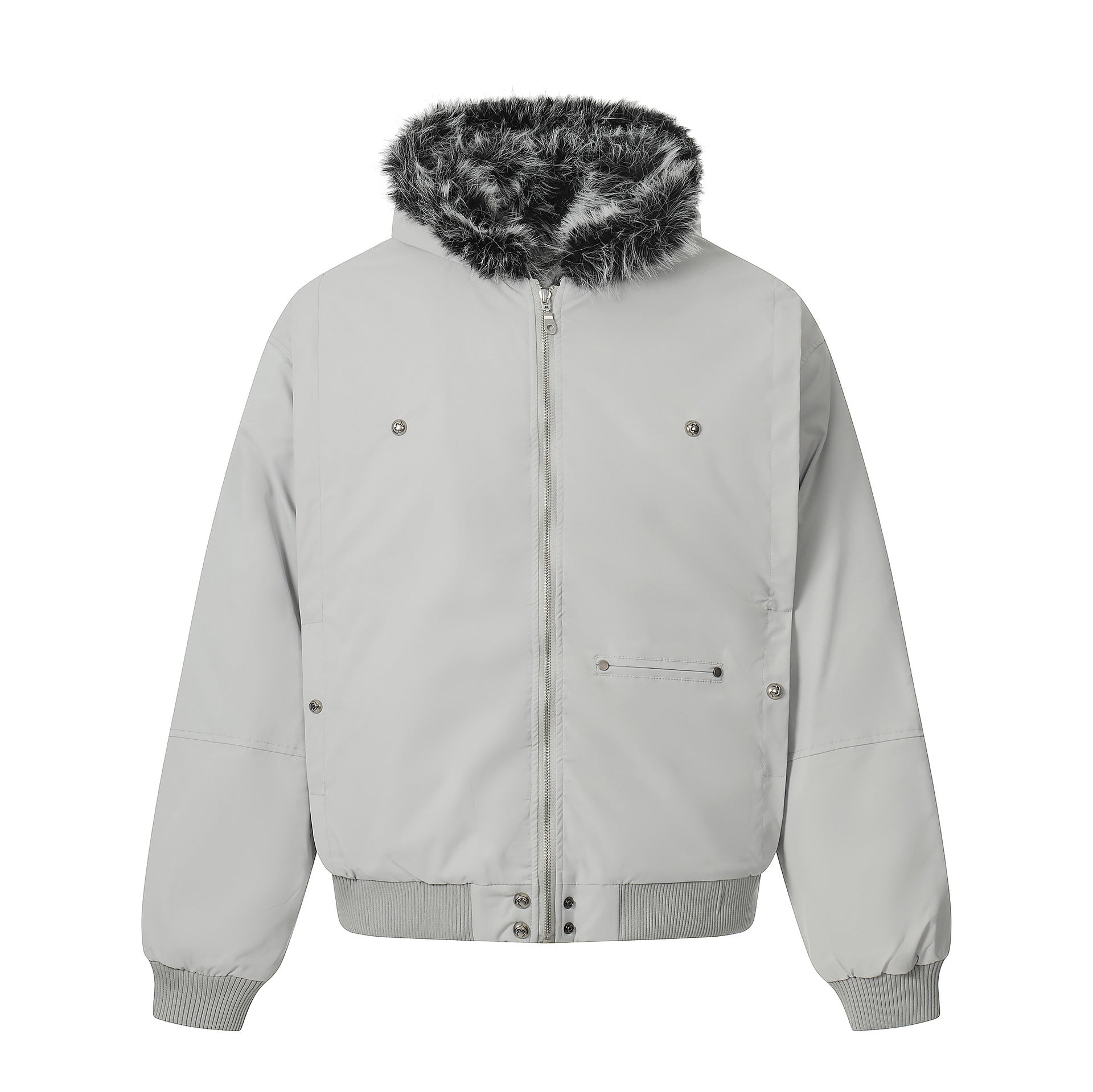 Men's Short Boxy Bomber Jacket in Aviator Look with Removable Faux Fur Collar Chichicherry