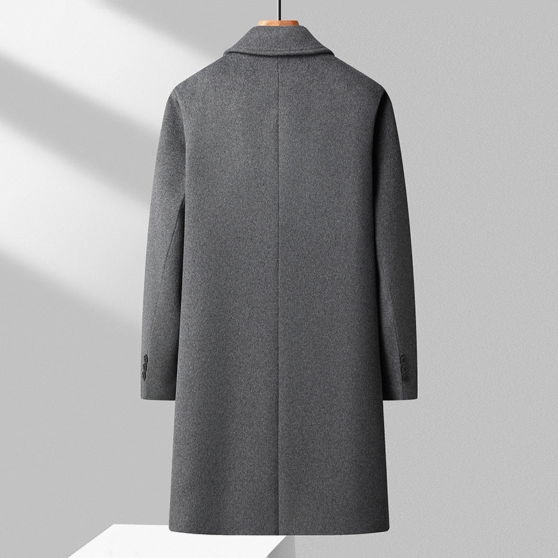 Men's Elegant Long Coat Made of Wool Blend with Classic Collar Chichicherry