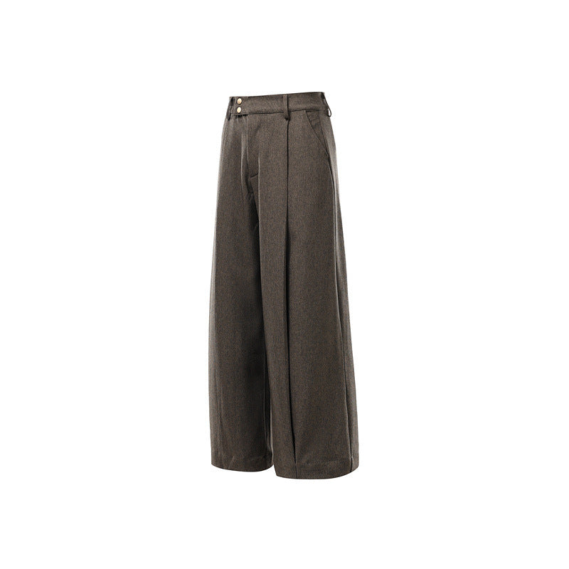 Women High-Waisted Culotte Pants with Center Seam, Crease and Double Button Waistband Chichicherry