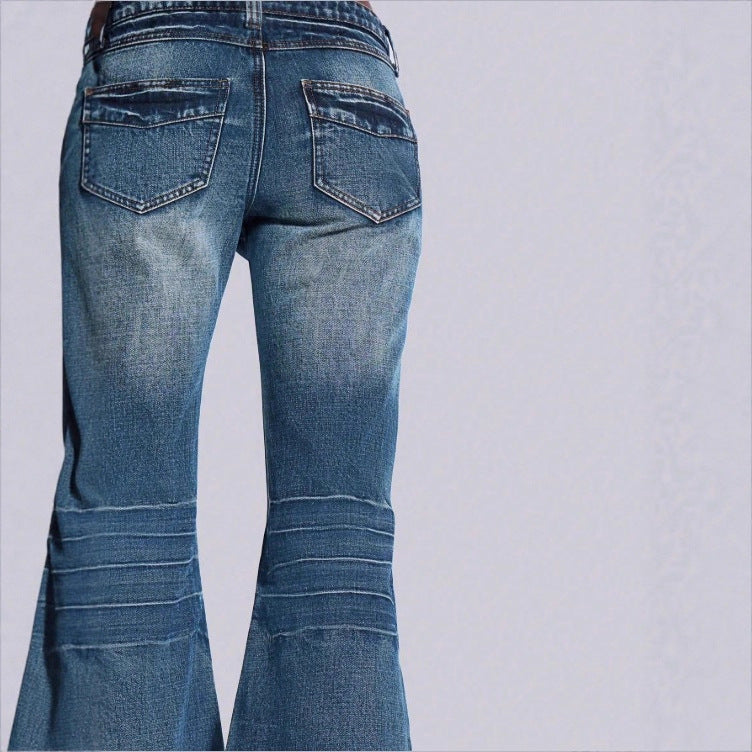 Women's High-Waisted Vintage Flared Jeans in Seventies Style with Horizontal Ribbed Look and Extra Wide Flare Chichicherry