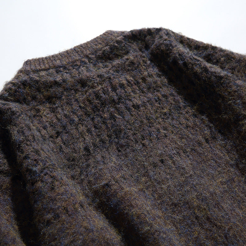 Women Chunky Knit Oversized Cardigan with Mohair Look and Round Neckline Chichicherry