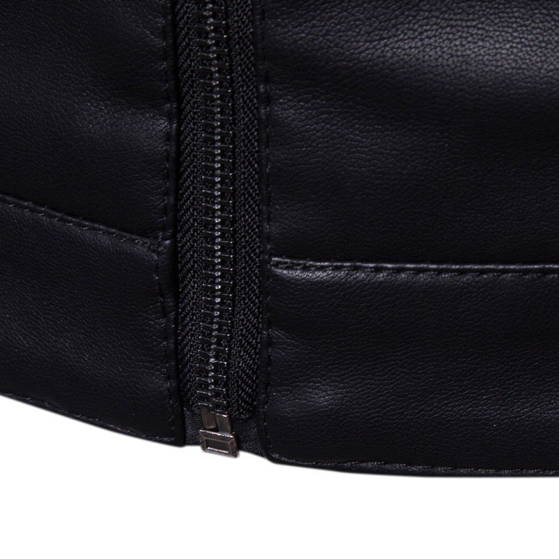 Men's Slim-Fit Faux Leather Motorcycle Jacket with Stand Collar and Ergonomic Shoulder Padding Chichicherry