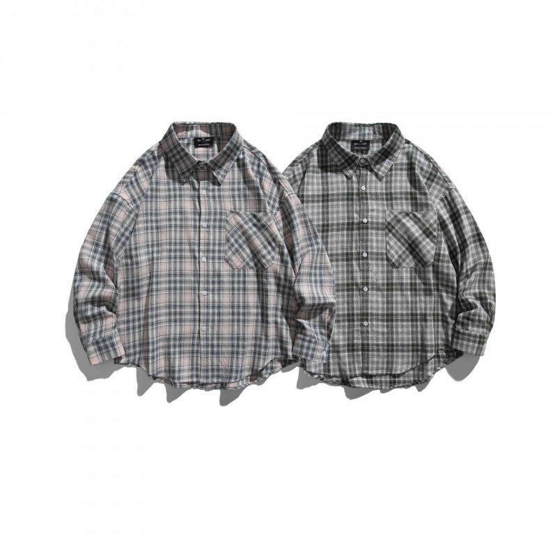 Unisex Oversize Check Shirt Jacket in Boxy Cut with Chest Pocket and Rounded Hem Chichicherry
