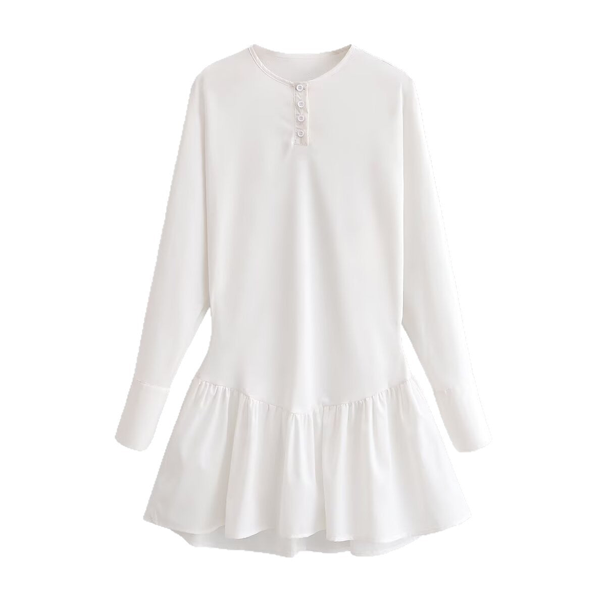 Women Loose Long Sleeve Tunic Dress with Henley Button Placket and Tiered Skirt Chichicherry