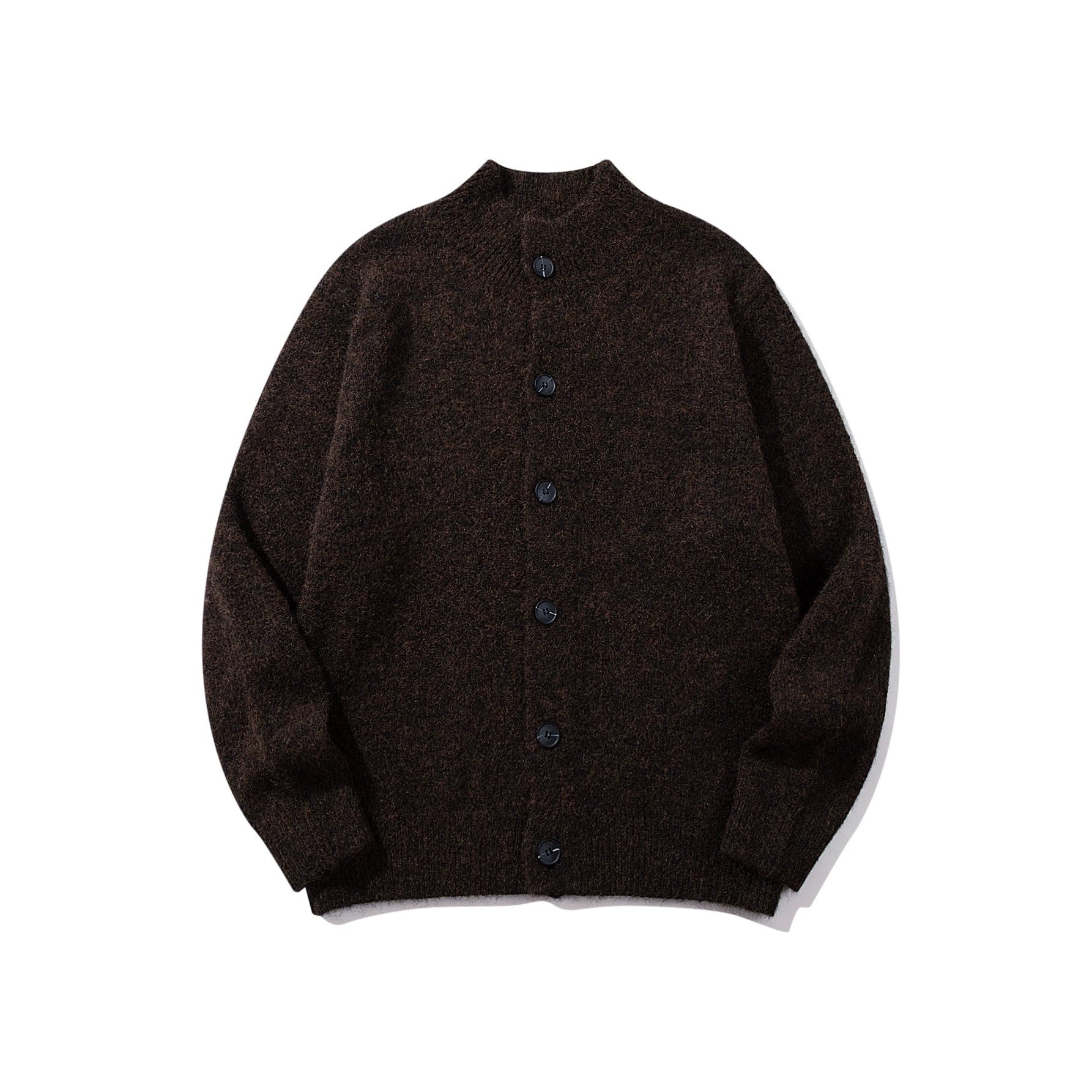 Unisex Chunky Knit Boucle Cardigan with Stand-Up Collar and Button Placket Chichicherry