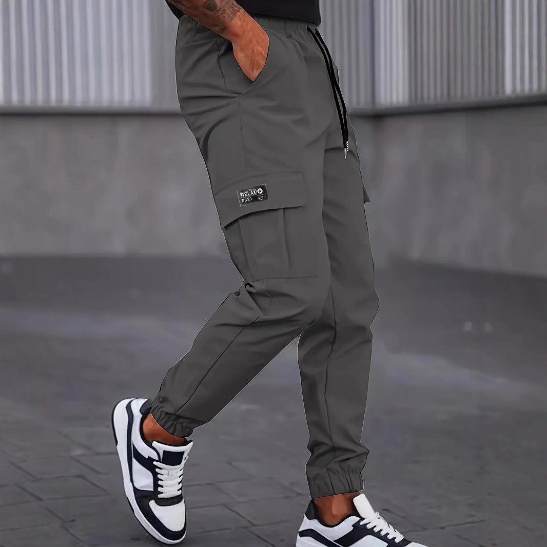 Men's Utility Cargo Pants in Jogger Style with Drawstring Waist, Elastic Cuffs, and Multifunctional Pockets Chichicherry