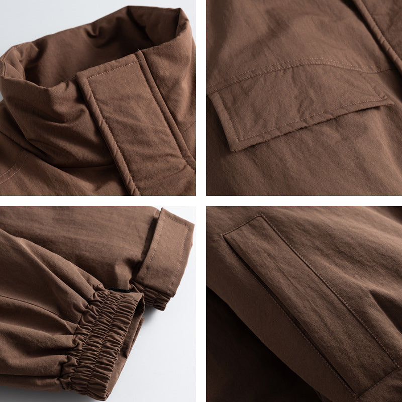 Men's Boxy Field Jacket with High Stand Collar, Padded Lining, and Flap Pockets Chichicherry