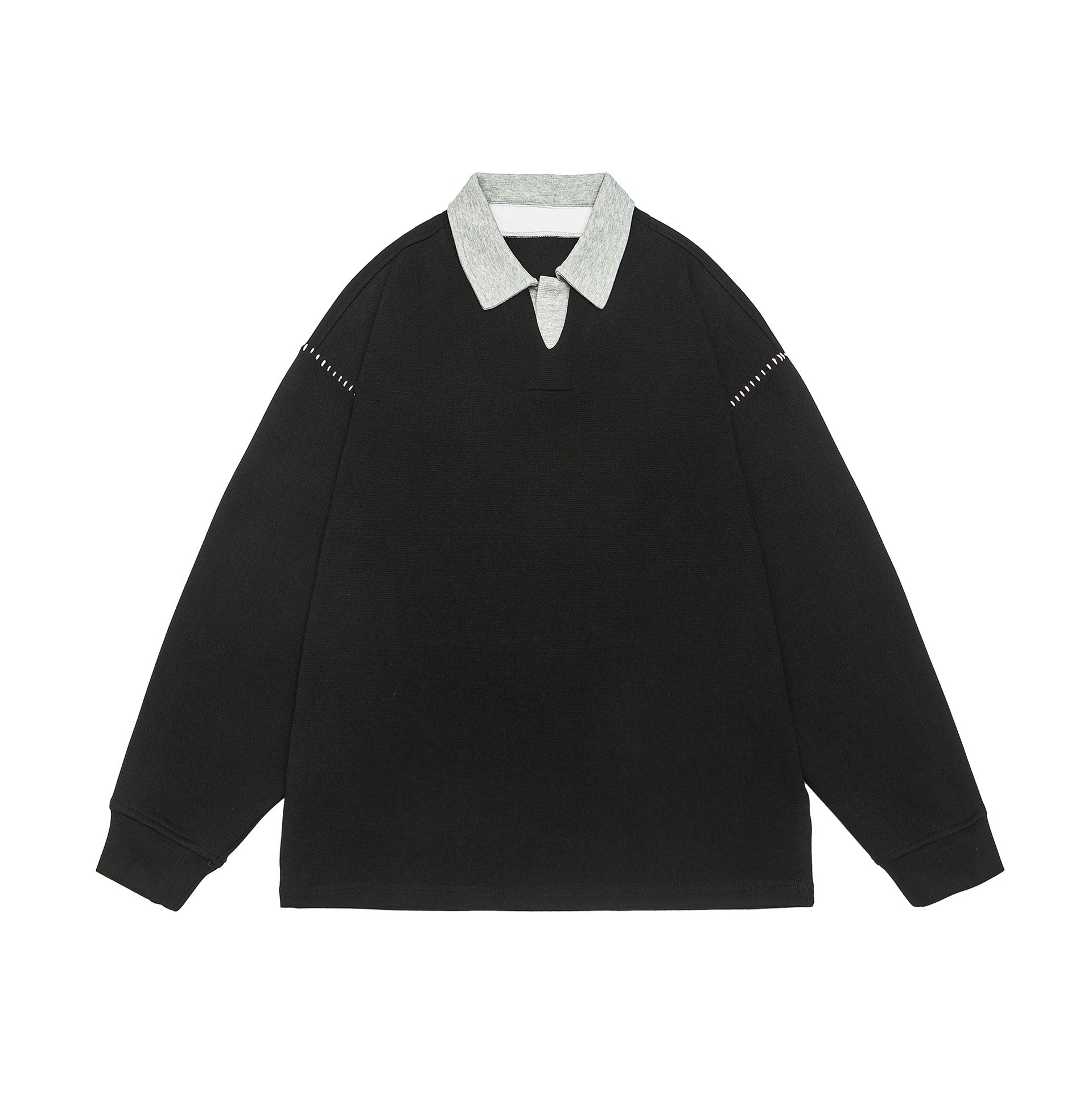 Unisex Oversize Polo collar sweatshirt with contrast collar and decorative perforation Chichicherry