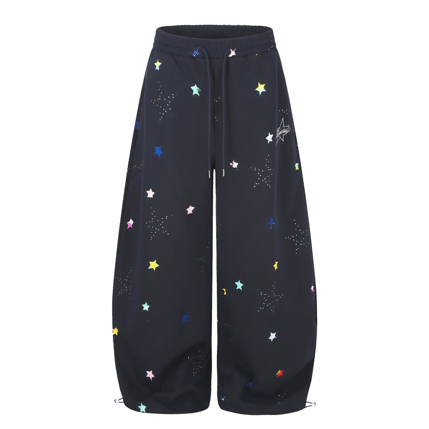 Women's extra wide palazzo capri sweatpants with star print, comfort waistband, and adjustable hem.