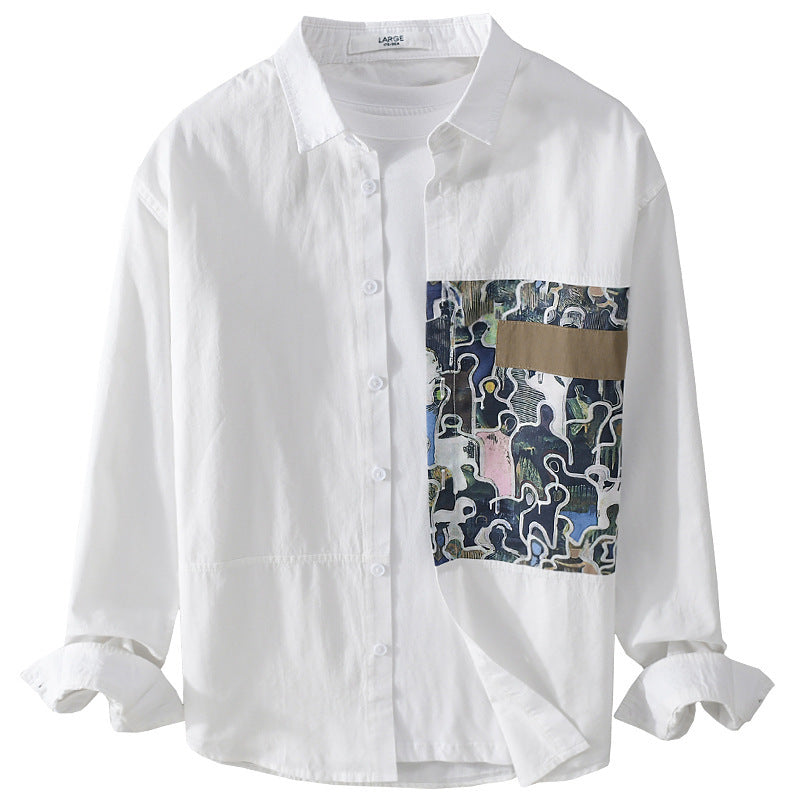 Men's cotton shirt with large art print chest patch and Kent collar Chichicherry