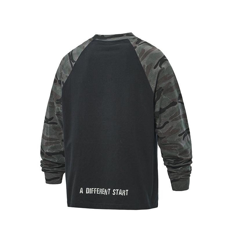 Unisex Oversize Sweatshirt with Camouflage Raglan Sleeves and Embossed Front Logo Chichicherry