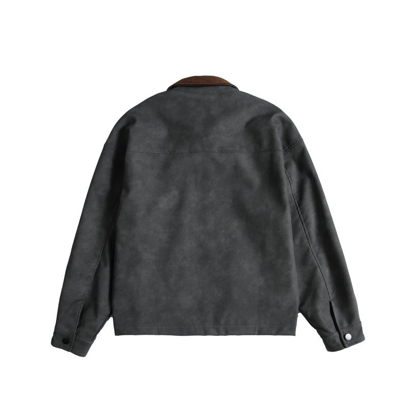 Women Oversize Suede-Look Bomber Jacket with Cord Collar and Concealed Zipper Chichicherry