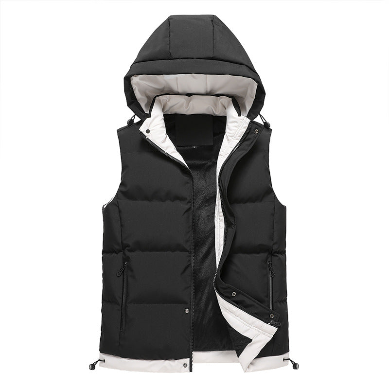 Men's Sleeveless Padded Vest with Hood, Thermal Insulation and Body Shaping Cut Chichicherry