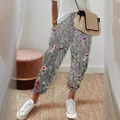 Women's linen jogger pants with drawstring, loose tapered fit and rolled hems Chichicherry