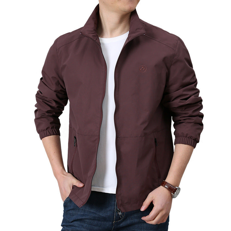 Men's Lightweight Wind Jacket with Stand Collar, Elastic Cuffs and Concealed Zipper Chichicherry