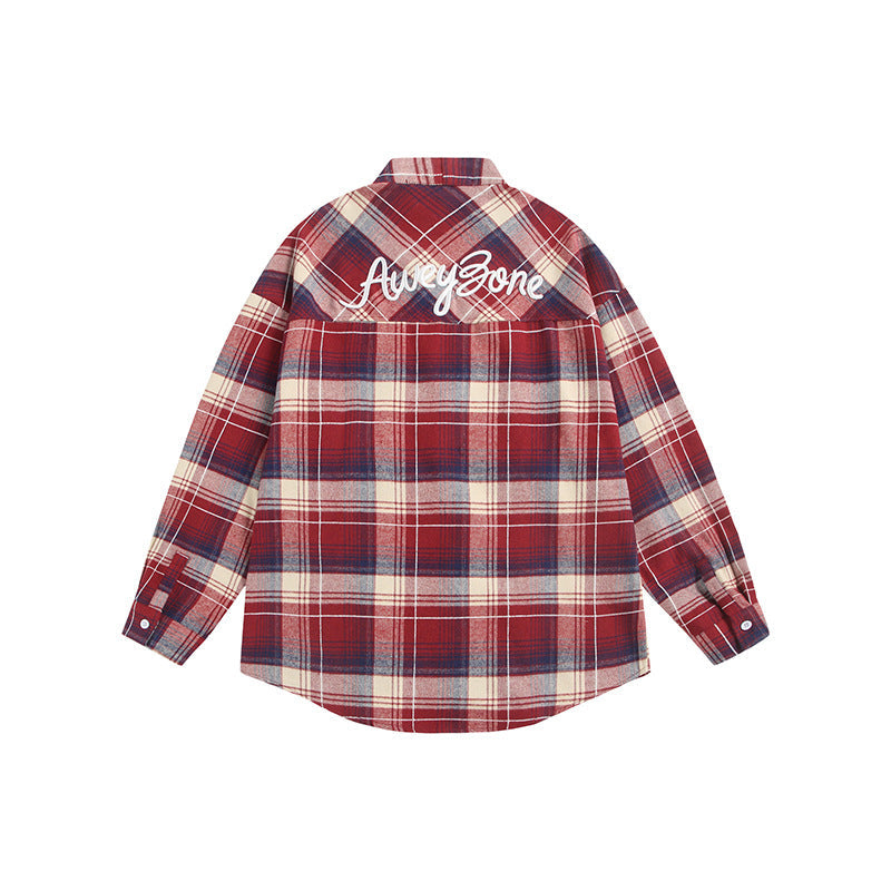 Women's Oversize Check Shirt Jacket with Kimono Cut, Drawstring Ties and Patch Pockets