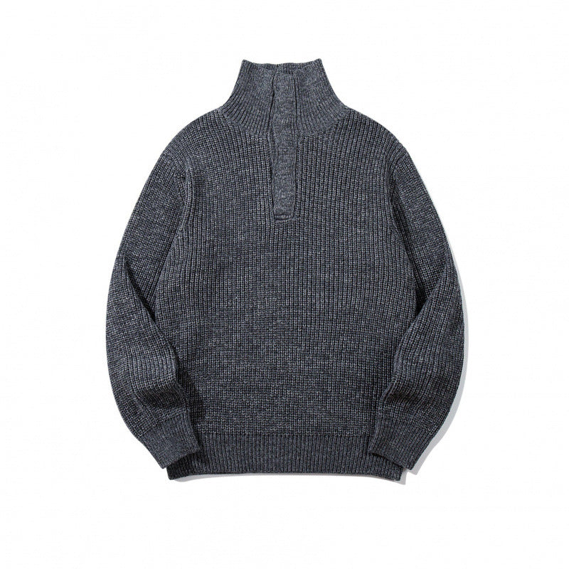 Unisex Thick Knitted Halfzip Sweater with Stand-Up Collar and Distinctive Ribbed Structure Chichicherry